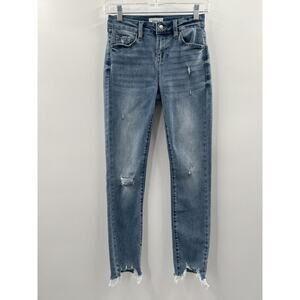 Pistola Women’s Light Wash Skinny Jeans Frayed Hem Distressed Stretch Size 24